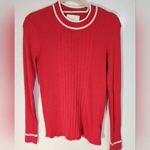 ANTHROPOLOGIE JUST Red Ribbed Long Sleeve Sweater, Size Large